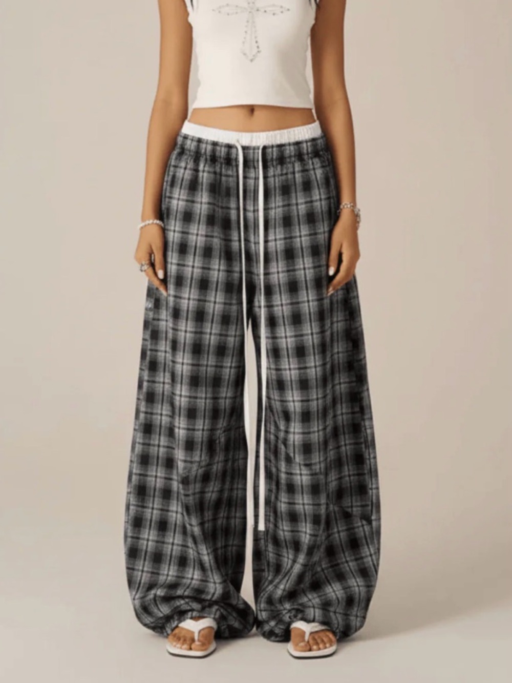 Aelfric Eden - Grey + Black Plaid Baggy Barrel Sweatpants